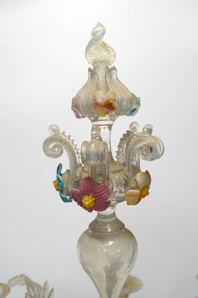A 19th century Venetian glass candelabrum, 59cm. Condition - poor, several minor breaks